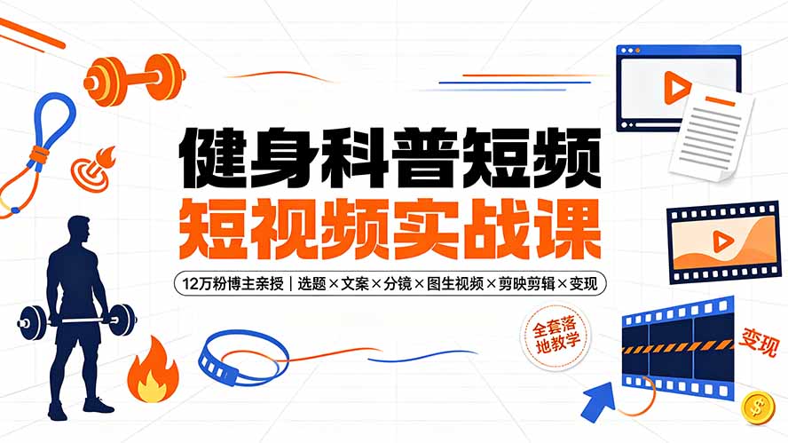 健身科普短视频实战课-12万粉博主亲授｜选题×文案×分镜×图生视频×剪映剪辑×变现，全套落地教学-HEIXMI（中国站）