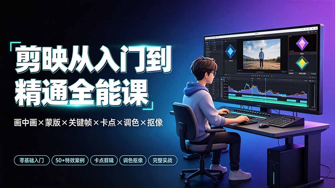 剪映从入门到精通全能课：画中画×蒙版×关键帧×卡点×调色×抠像，一站式掌握剪辑核心技能-HEIXMI（中国站）