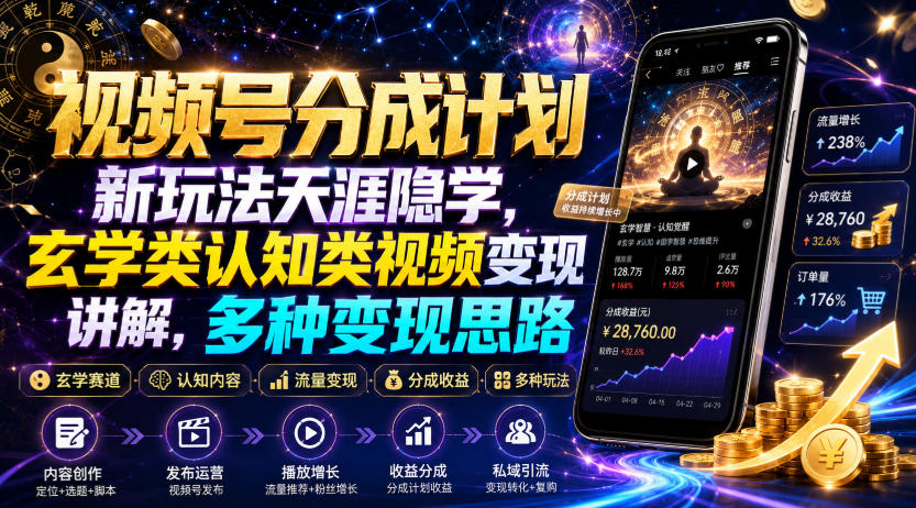 视频号分成计划新玩法天涯隐学，玄学类认知类视频变现讲解，多种变现思路-HEIXMI（中国站）