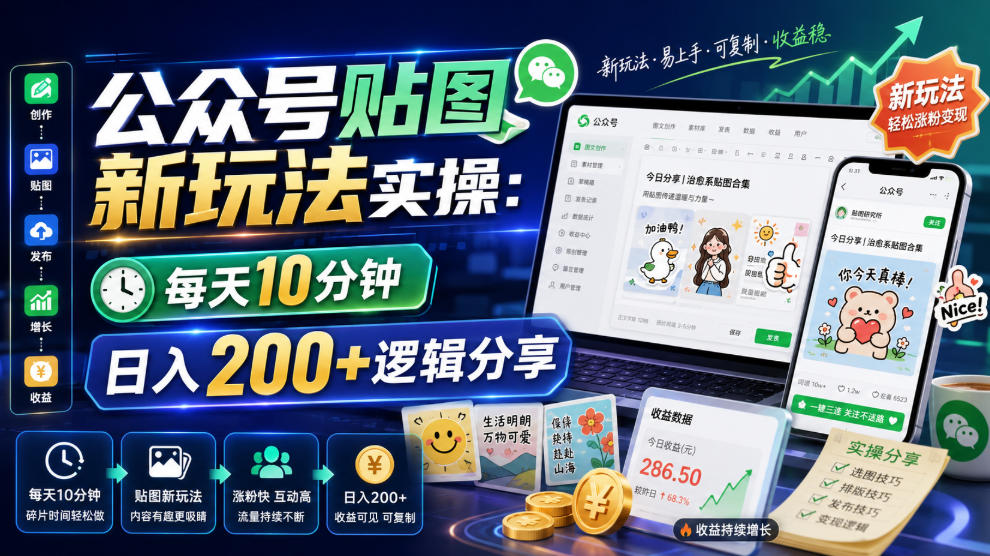 公众号贴图新玩法实操，每天10分钟，日入200+逻辑分享-HEIXMI（中国站）