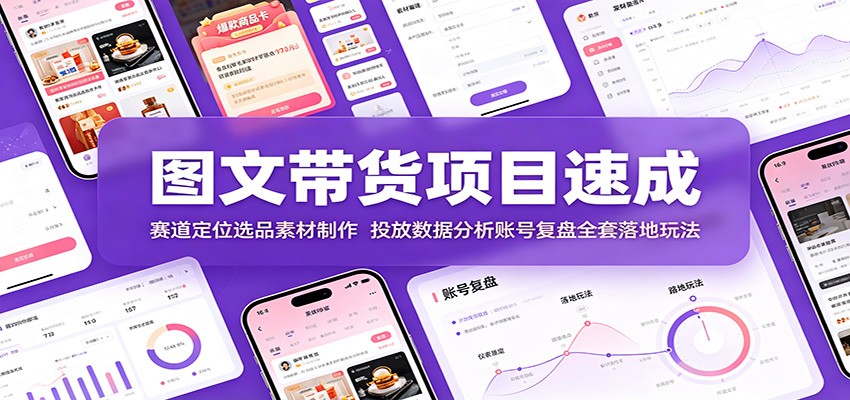 图文带货项目速成：赛道定位选品素材制作，投放数据分析账号复盘全套落地玩法-HEIXMI（中国站）