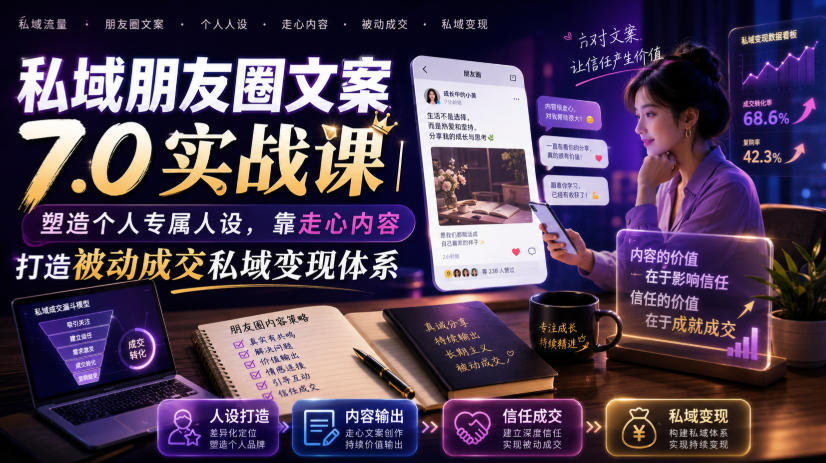 私域朋友圈文案7.0实战课｜塑造个人专属人设，靠走心内容打造被动成交私域变现体系-HEIXMI（中国站）