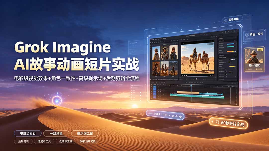 Grok Imagine AI故事动画短片实战：电影级视觉效果+角色一致性+高级提示词+后期剪辑全流程-HEIXMI（中国站）