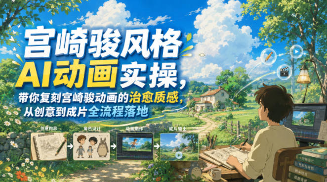 宫崎骏风格AI动画实操，带你复刻宫崎骏动画的治愈质感，从创意到成片全流程落地-HEIXMI（中国站）