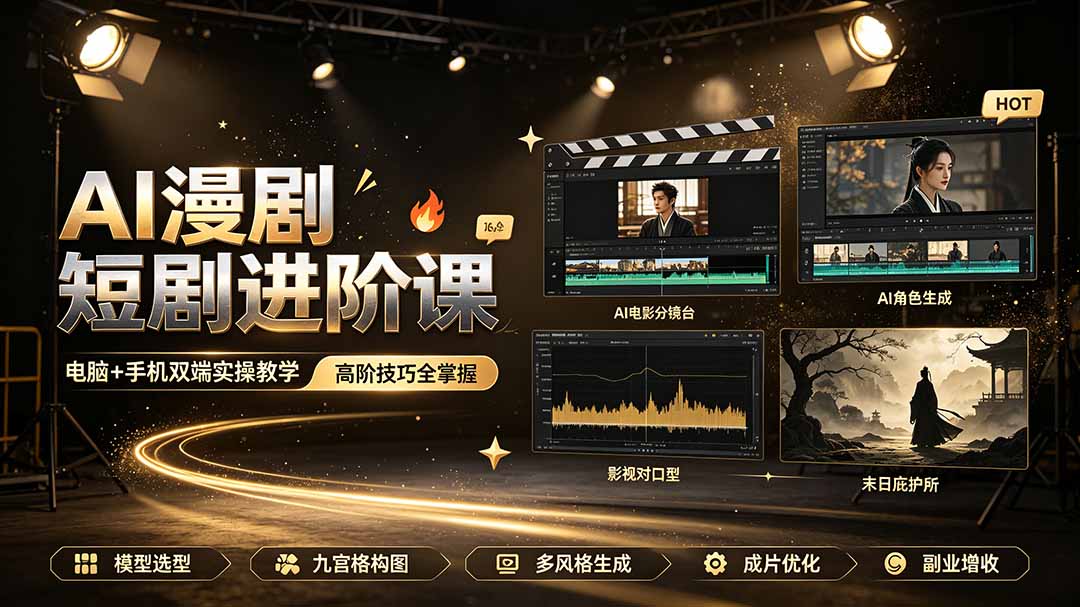 AI漫剧短剧进阶课｜电脑+手机双端实操教学｜影视剧对口型人物吃瓜×解压末日庇护所全程讲解，高阶技巧全掌握-HEIXMI（中国站）