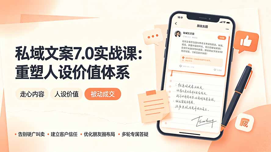 私域文案实战课7.0：重塑人设价值体系｜-告别硬广推销×走心内容×自我价值塑造，实现被动成交-HEIXMI（中国站）