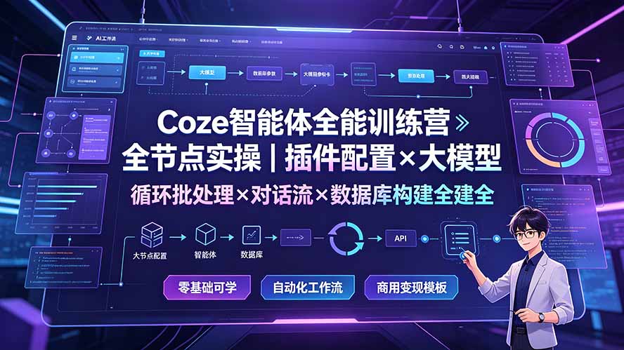Coze智能体全能训练营：全节点实操｜插件配置×大模型×循环批处理×对话流×数据库构建全教学-HEIXMI（中国站）