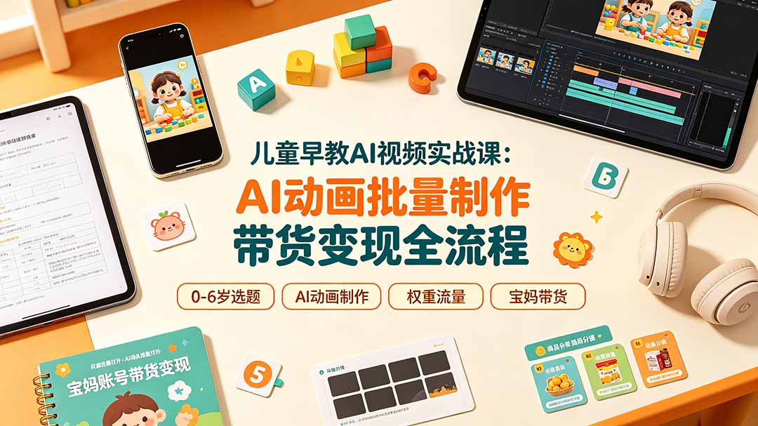 儿童早教AI视频实战课：0-6岁认知选题｜AI动画批量制作｜权重流量拉升｜宝妈账号带货变现全流程-HEIXMI（中国站）