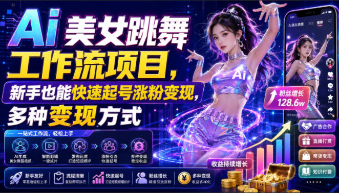 Ai美女跳舞工作流项目，新手也能快速起号涨粉变现，多种变现方式-HEIXMI（中国站）