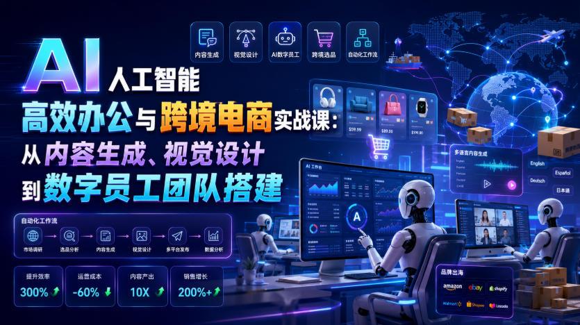 AI人工智能高效办公与跨境电商实战课：从内容生成、视觉设计到数字员工团队搭建-HEIXMI（中国站）