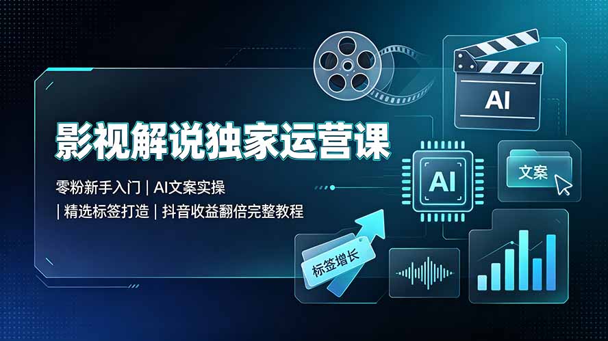 影视解说独家运营课：零粉新手入门｜AI文案实操｜精选标签打造｜抖音收益翻倍完整教程-HEIXMI（中国站）