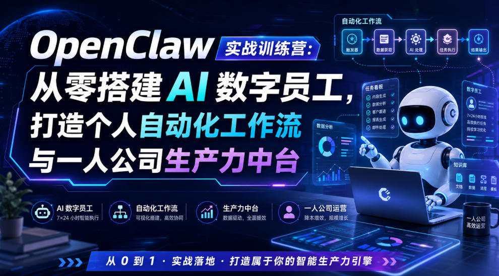 OpenClaw实战训练营：从零搭建AI数字员工，打造个人自动化工作流与一人公司生产力中台-HEIXMI（中国站）