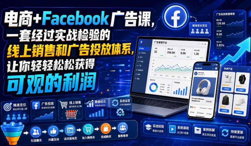 电商+Facebook广告课，一套经过实战检验的线上销售和广告投放体系，让你轻轻松松获得可观的利润【原创双语字幕】-HEIXMI（中国站）