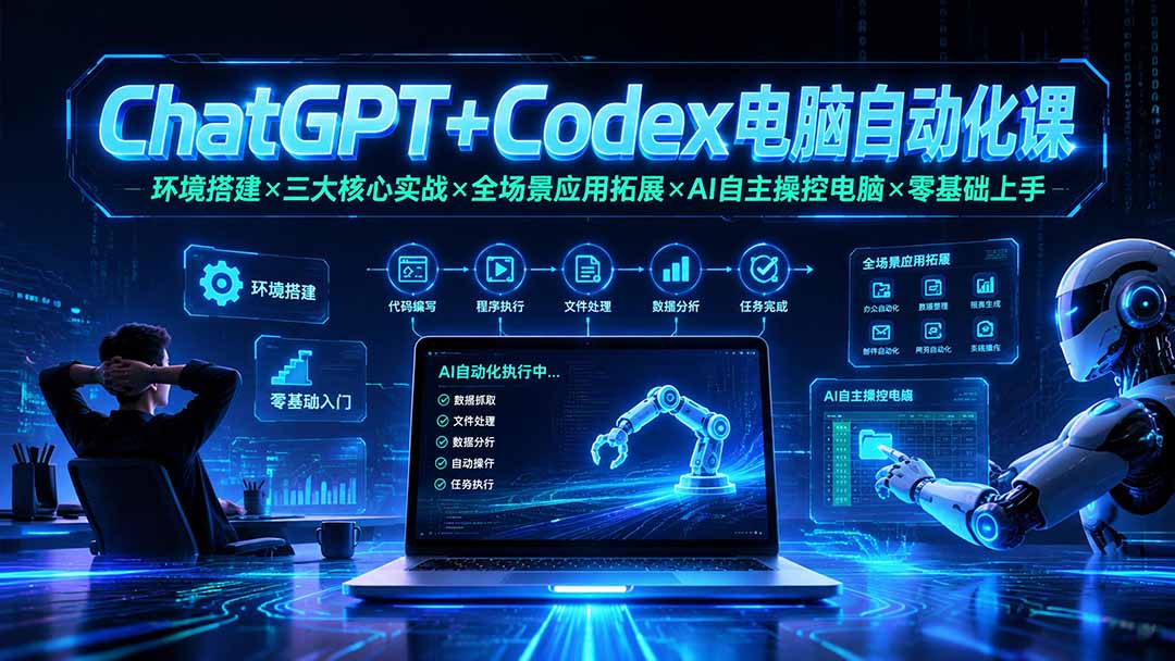 ChatGPT+Codex电脑自动化课：环境搭建×三大核心实战×全场景应用拓展×AI自主操控电脑×零基础上手-HEIXMI（中国站）