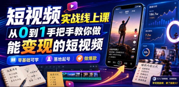 短视频实战线上课，从0到1手把手教你做能变现的短视频，零基础可学，落地起号做爆款-HEIXMI（中国站）