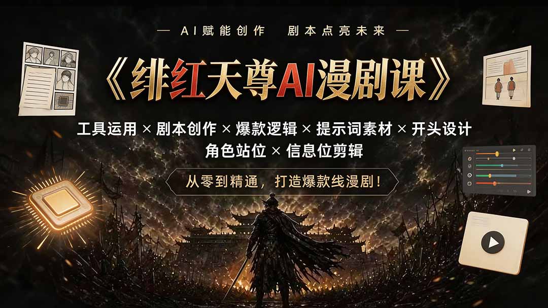 绯红天尊AI漫剧课｜工具运用×剧本创作×爆款逻辑×提示词素材×开头设计×角色站位×信息位剪辑-HEIXMI（中国站）