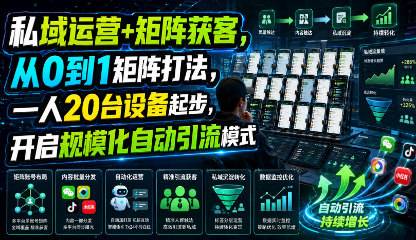 私域运营+矩阵获客，从0到1矩阵打法，一人20台设备起步，开启规模化自动引流模式！-HEIXMI（中国站）