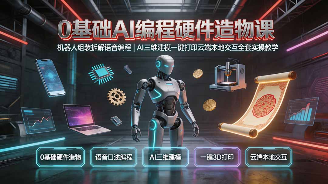 0基础AI编程硬件造物课｜机器人组装拆解语音编程，AI三维建模一键打印云端本地交互全套实操教学-HEIXMI（中国站）