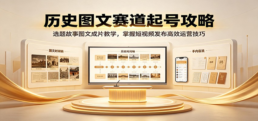 历史图文赛道起号攻略：选题故事图文成片教学，掌握短视频发布高效运营技巧-HEIXMI（中国站）