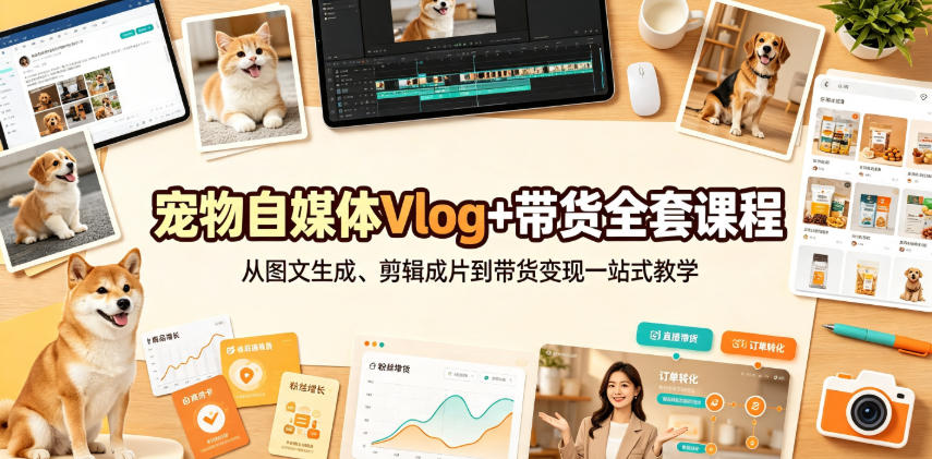 宠物自媒体Vlog+带货全套课程｜从图文生成、剪辑成片到带货变现一站式教学-HEIXMI（中国站）