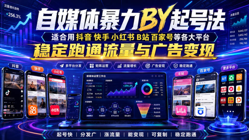 自媒体暴力搬运起号法，适合用抖音快手小红书B站百家号等各大平台，稳定跑通流量与广告变现-HEIXMI（中国站）