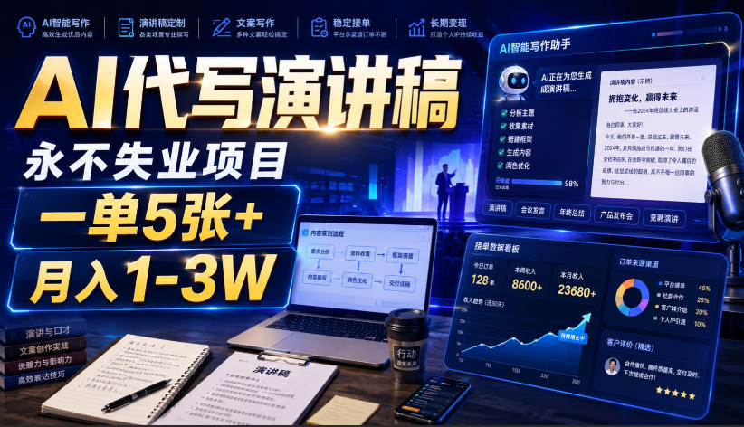 AI代写演讲稿，永不失业项目，一单5张+，月入1-3W【揭秘】-HEIXMI（中国站）