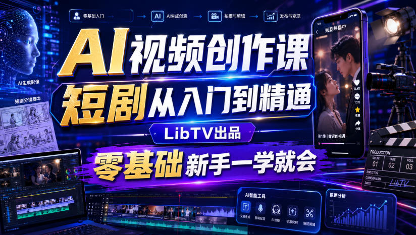 AI视频创作课，短剧从入门到精通，LibTV出品，零基础新手一学就会-HEIXMI（中国站）