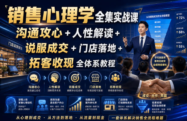 销售心理学全集实战课｜沟通攻心+人性解读+说服成交+门店落地+拓客收现全体系教程-HEIXMI（中国站）