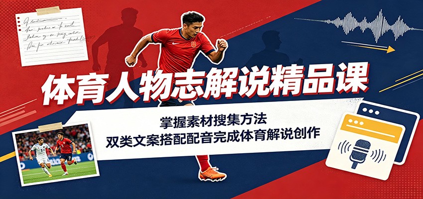 体育人物志解说精品课：掌握素材搜集方法，双类文案搭配配音完成体育解说创作-HEIXMI（中国站）