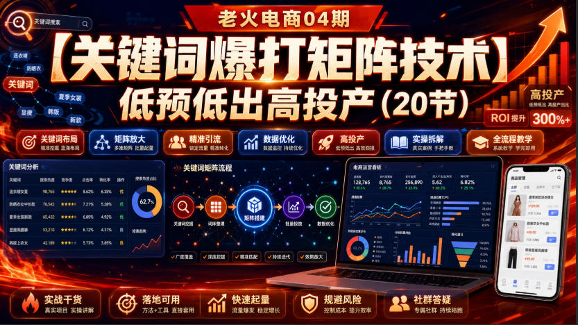 老火电商04期：【关键词爆打矩阵技术】低预低出高投产(20节)-HEIXMI（中国站）