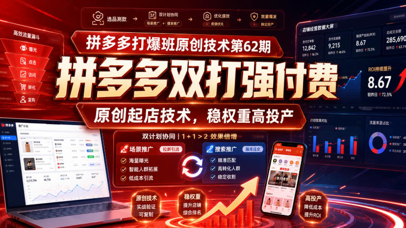 拼多多打爆班原创技术第62期，拼多多双打强付费，原创起店技术，稳权重高投产-HEIXMI（中国站）