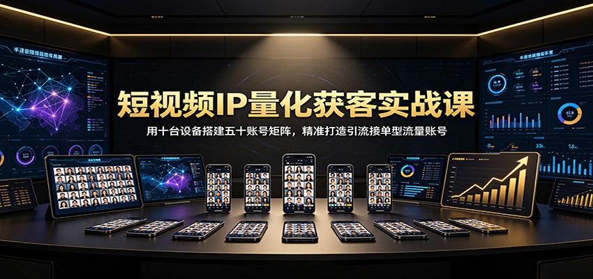 短视频IP量化获客实战课：用十台设备搭建五十账号矩阵，精准打造引流接单型流量账号-HEIXMI（中国站）