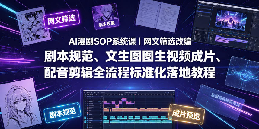AI漫剧SOP系统课｜网文筛选改编、剧本规范、文生图图生视频成片、配音剪辑全流程标准化落地教程(更新)-HEIXMI（中国站）