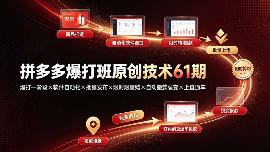 拼多多爆打班原创技术61期：爆打一阶段×软件自动化×批量发布×限时限量购×自动搬款裂变×上直通车-HEIXMI（中国站）