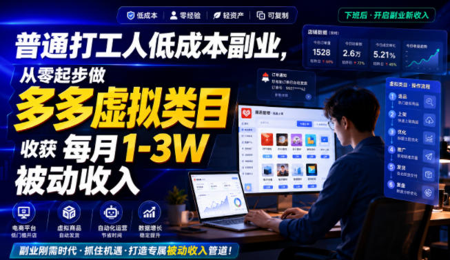 普通打工人低成本副业，从零起步做多多虚拟类目，收获每月1-3W被动收入【揭秘】-HEIXMI（中国站）