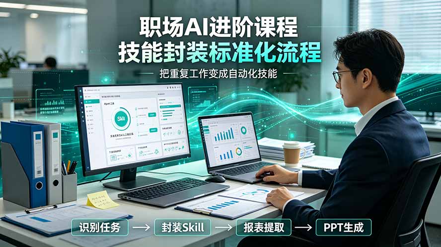 职场AI进阶课程；多类实用Skill工具实操，专属技能封装标准化流程，报表行业报告一键提取核心内容-HEIXMI（中国站）