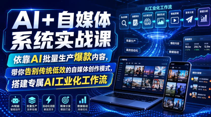 AI+自媒体系统实战课，依靠AI批量生产爆款内容，带你告别传统低效的自媒体创作模式，搭建专属AI工业化工作流-HEIXMI（中国站）