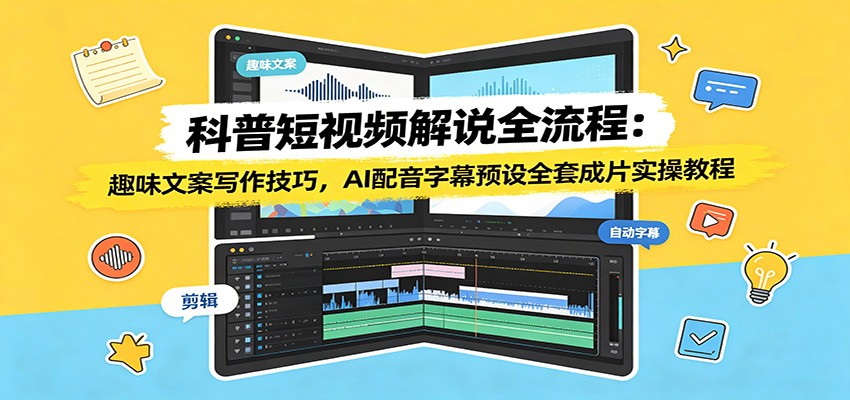 科普短视频解说全流程：趣味文案写作技巧，AI配音字幕预设全套成片实操教程-HEIXMI（中国站）