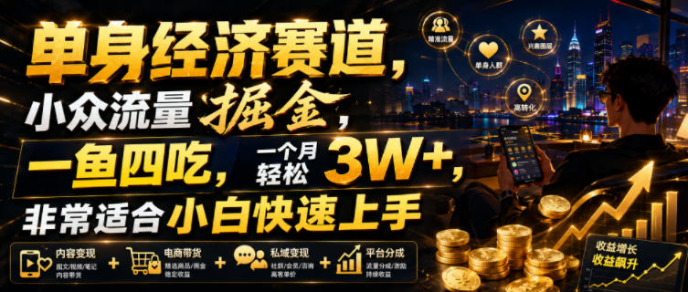 单身经济赛道，小众流量掘金，一鱼四吃，一个月轻松3W+，非常适合小白快速上手【揭秘】-HEIXMI（中国站）