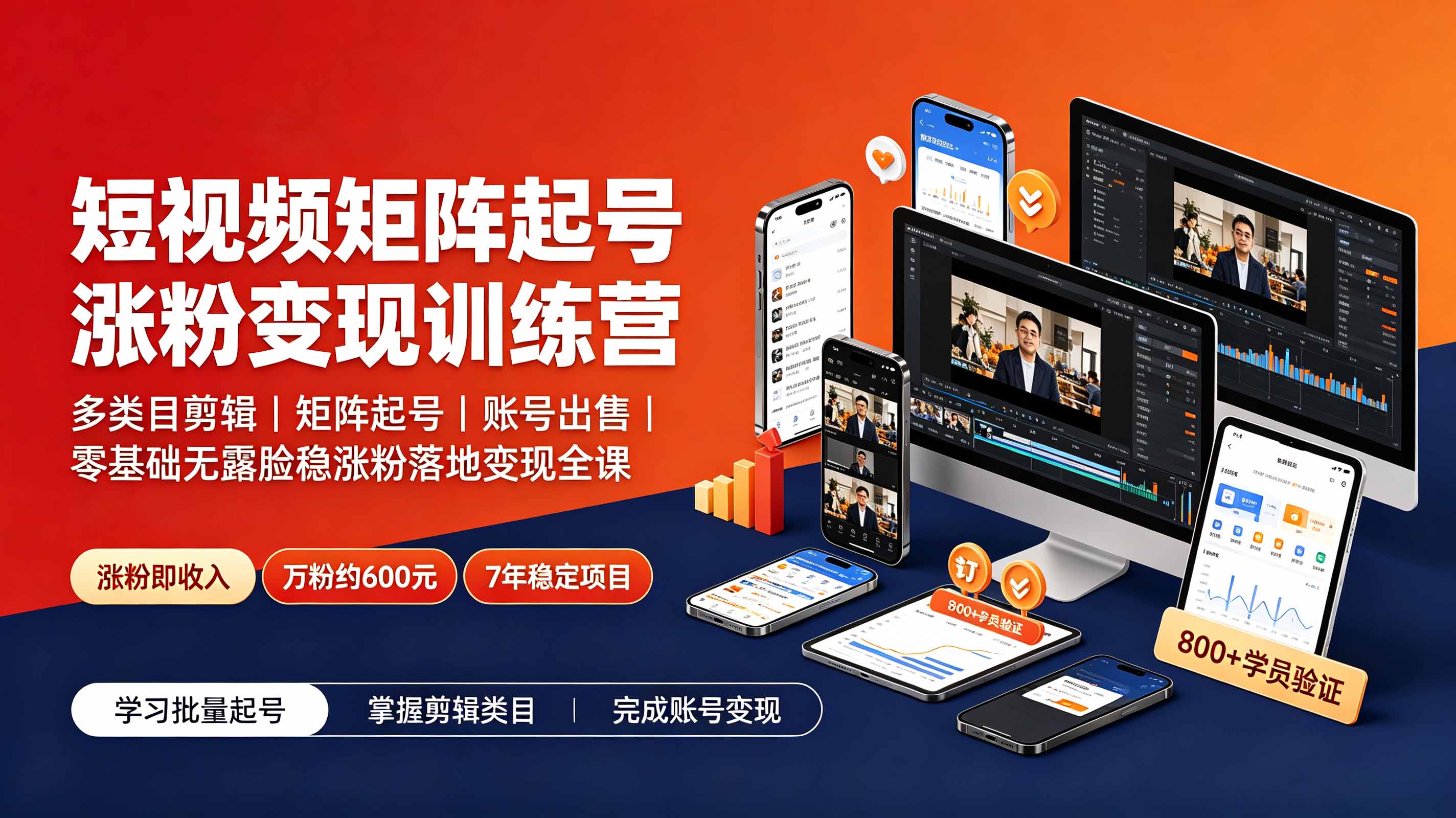 短视频矩阵起号涨粉变现训练营｜多类目剪辑·矩阵起号·账号出售，0基础无露脸稳涨粉落地变现全课-更新-HEIXMI（中国站）