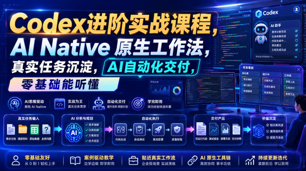 Codex进阶实战课｜AI Native原生工作法，22节真实任务落地，从配置到AI自动化交付全链路教程-HEIXMI（中国站）