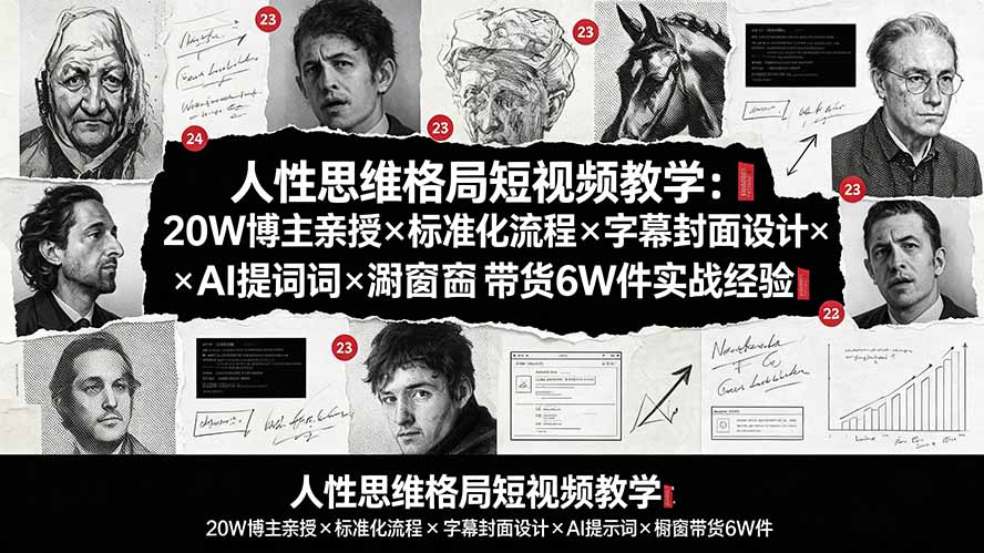 人性思维格局短视频教学：20W博主亲授×标准化流程×字幕封面设计×AI提示词×橱窗带货6W件实战经验-HEIXMI（中国站）
