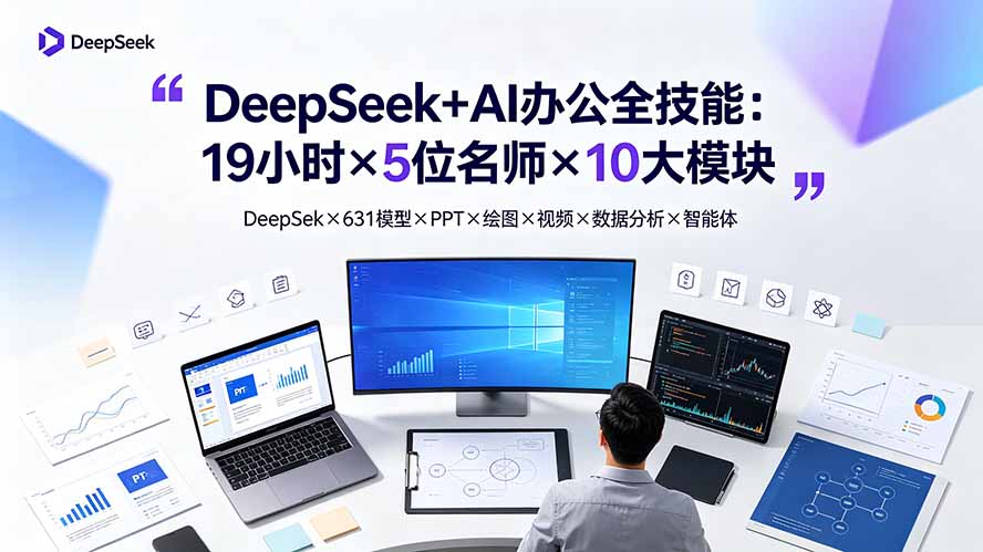 DeepSeek+AI办公全技能：19小时×5位名师×10大模块，DeepSeek×631模型×PPT×绘图×视频×数据分析×智能体-HEIXMI（中国站）