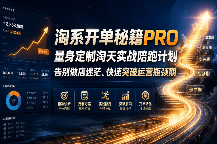 淘系开单秘籍PRO，量身定制淘天实战陪跑计划，告别做店迷茫、快速突破运营瓶颈期(更新20260728)-HEIXMI（中国站）