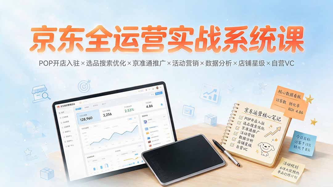 京东全运营实战系统课：POP开店入驻×选品搜索优化×京准通推广×活动营销×数据分析×店铺星级×自营VC-HEIXMI（中国站）