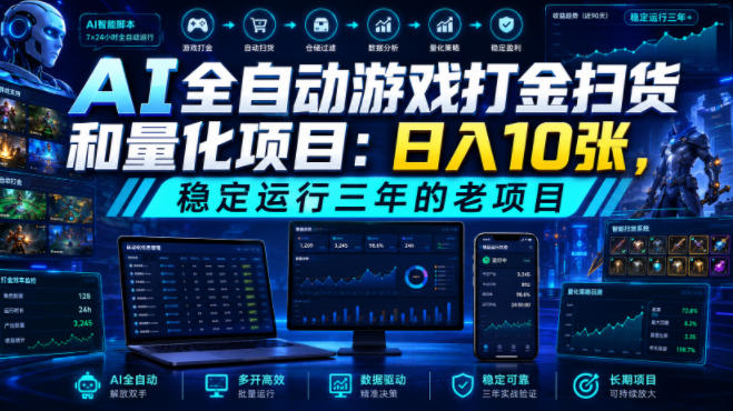 AI全自动游戏打金扫货和量化项目：日入10张，稳定运行三年的老项目！【揭秘】-HEIXMI（中国站）