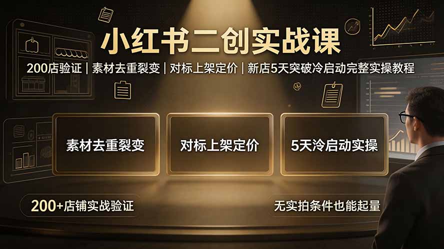 小红书二创实战课：200店验证｜素材去重裂变｜对标上架定价｜新店5天突破冷启动完整实操教程-HEIXMI（中国站）