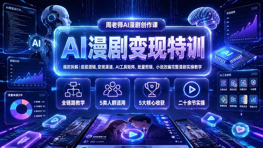AI漫剧变现特训★爆款拆解｜底层逻辑，变现渠道，AI工具矩阵，批量剪辑，小说改编完整漫剧实操教学-HEIXMI（中国站）
