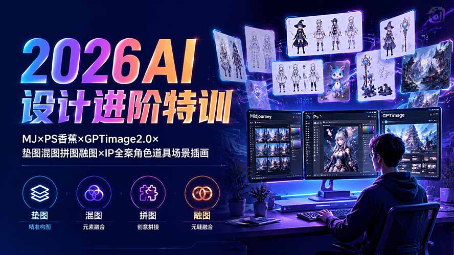 2026AI设计进阶特训：MJ×PS香蕉×GPTimage2.0×垫图混图拼图融图×IP全案角色道具场景插画-HEIXMI（中国站）