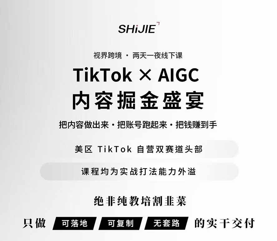 图片[1]-AIGC×TikTok美区短视频带货线下课；两天一夜完整回放，12小时高清视频收录头部操盘手全流程教学-HEIXMI（中国站）